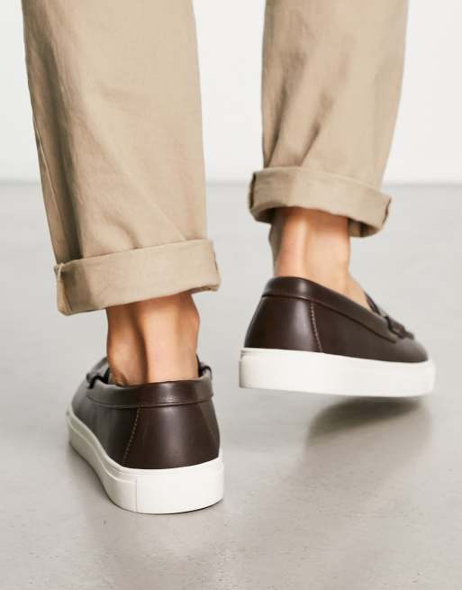 ASOS DESIGN Tassel loafers in brown faux leather with white sole, 2 of 4