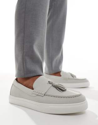 Asos Design Tassel Loafers In Gray Faux Suede In Gray