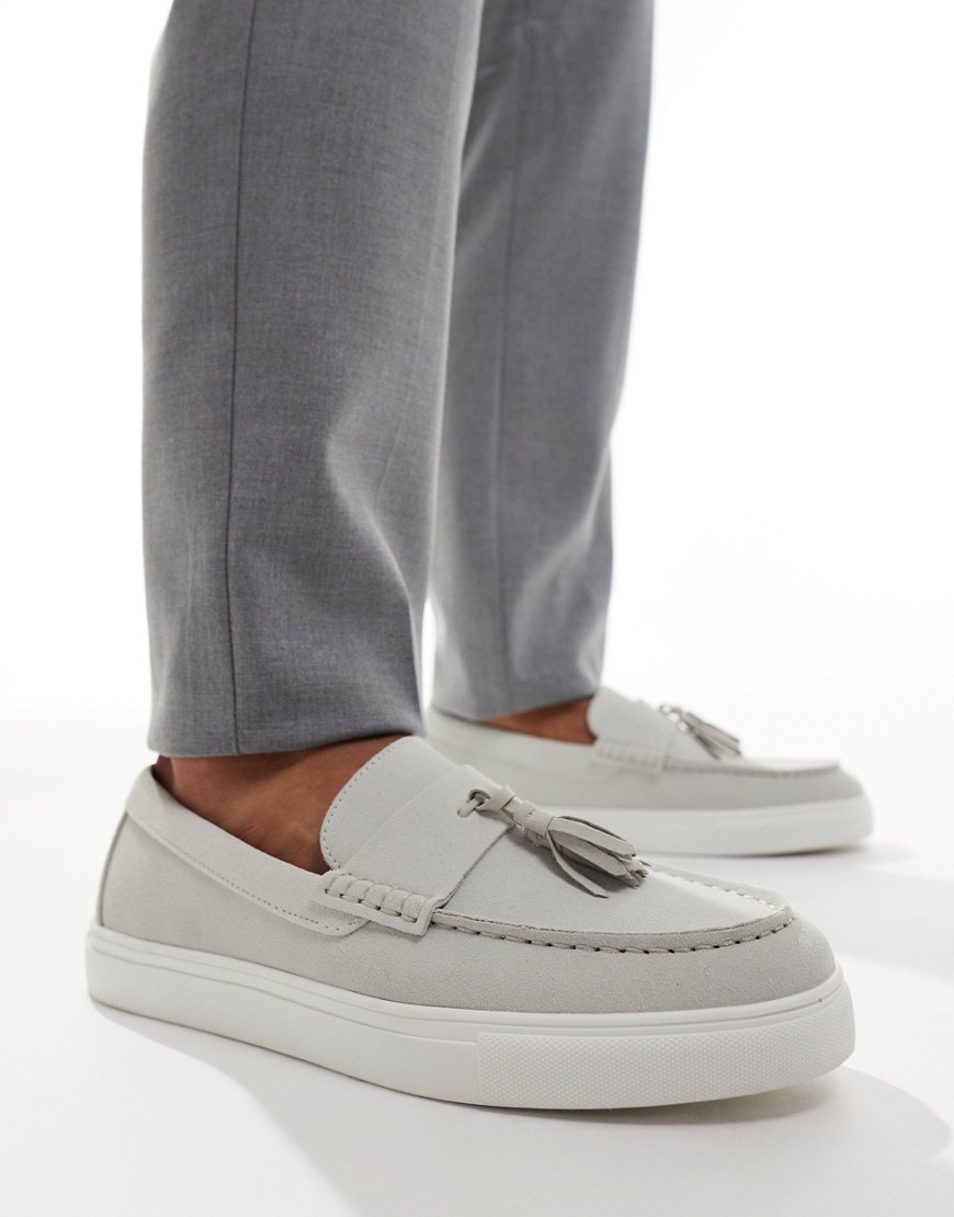 Asos Design Tassel Loafers In Gray Faux Suede