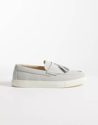 Asos Design Tassel Loafers In Gray Faux Suede