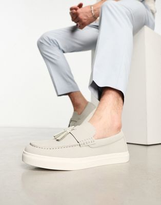  tassel loafers  faux suede with white sole