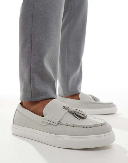  ASOS DESIGN tassel loafers in grey faux suede