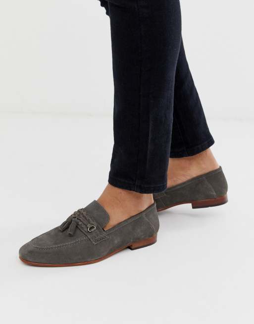 grey loafers with tassels