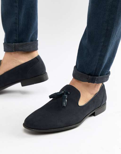 Asos design tassel loafers in black store faux suede