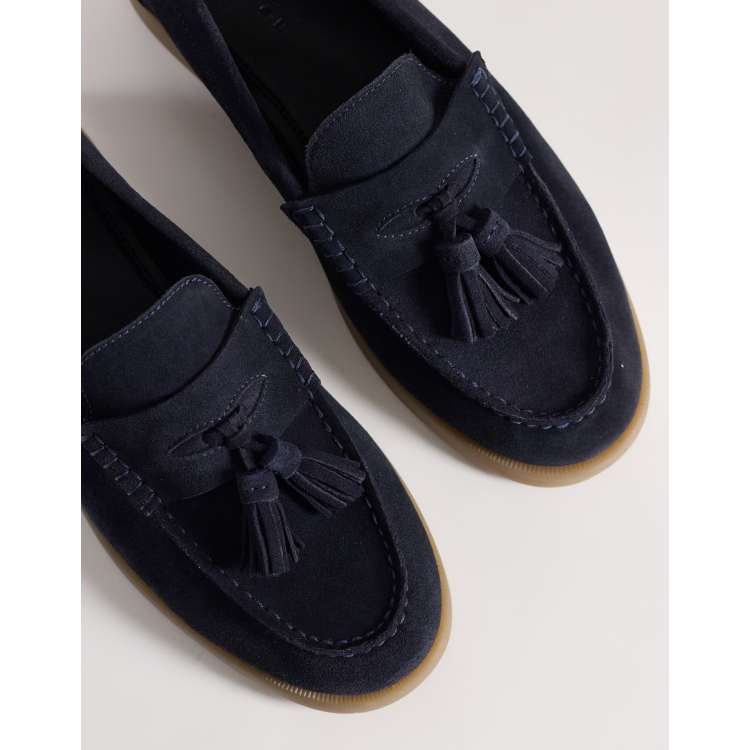  DESIGN Tassel Loafers in Navy Blue Suede with Natural Sole Size 9 NWOT Alden x Brogue Navy Suede Tassel Loafer – BROGUE main image 4