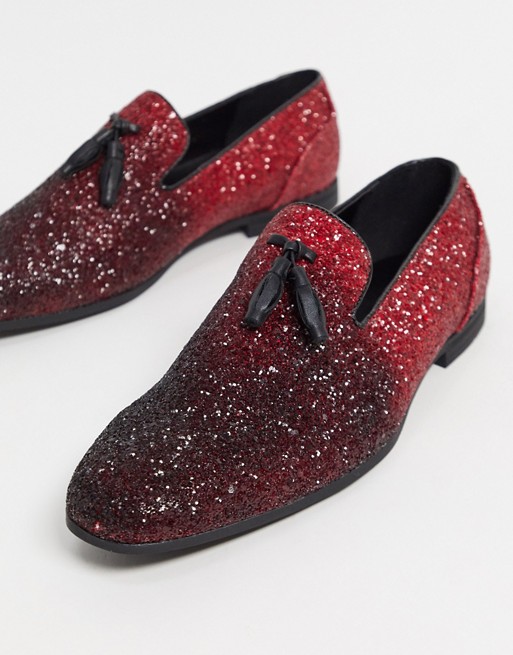 ASOS DESIGN tassel loafers in red ombre glitter