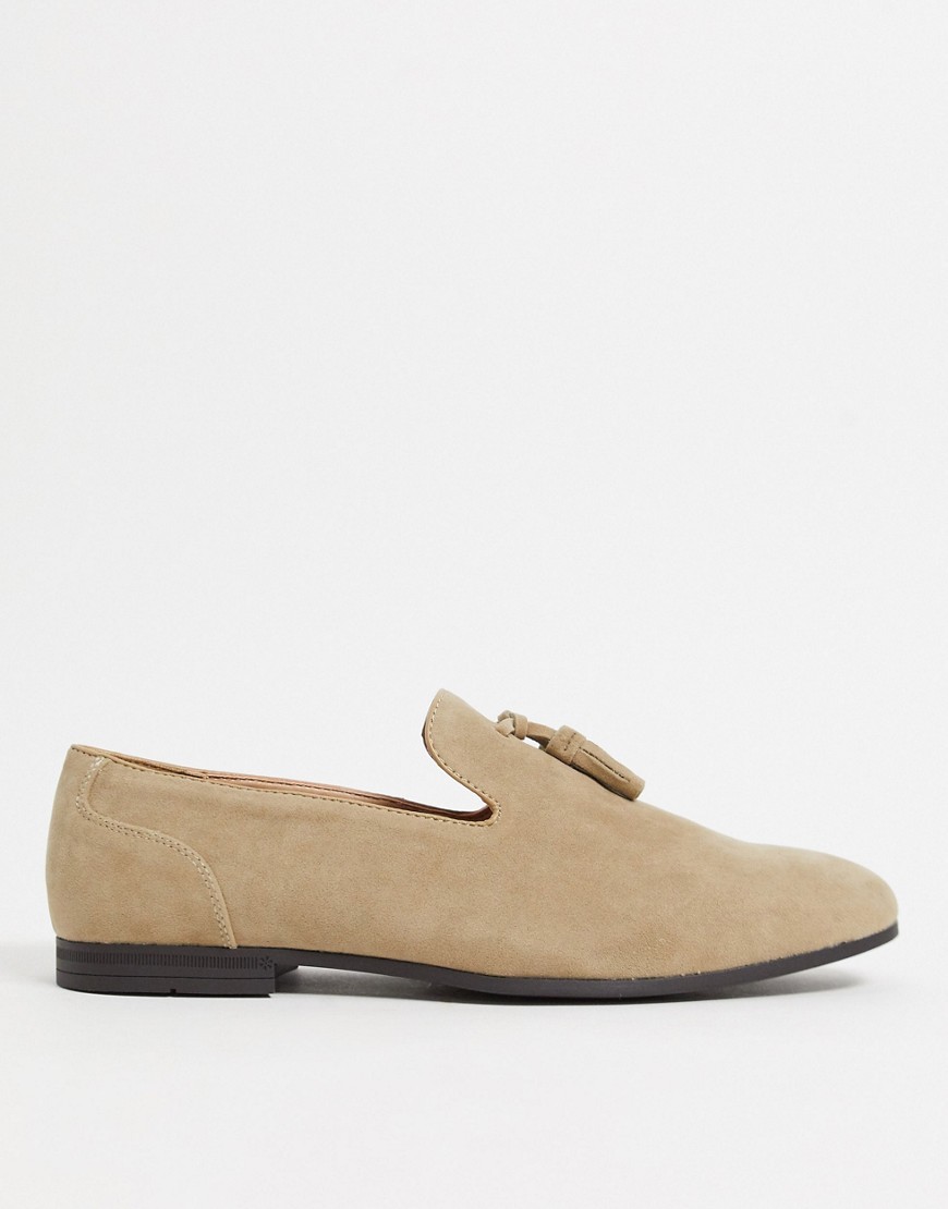 ASOS DESIGN tassel loafers in stone faux suede