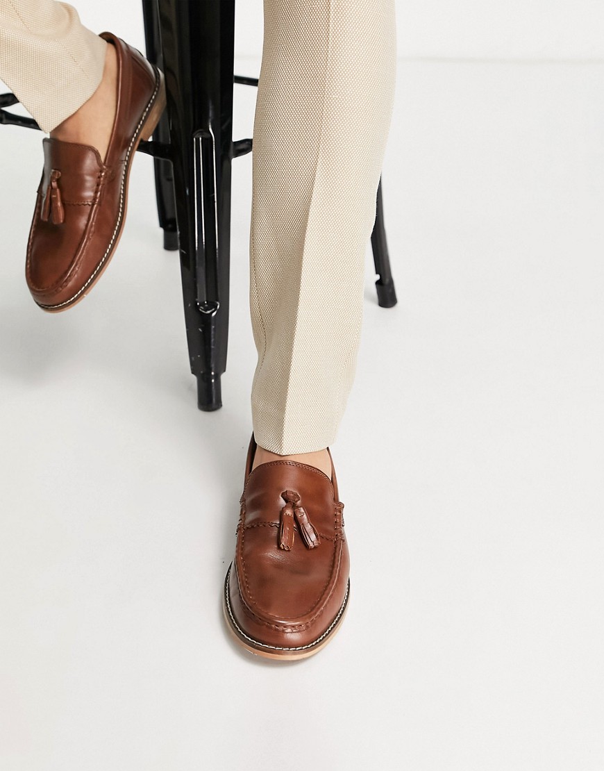 tassel loafers in tan leather with natural sole-Brown