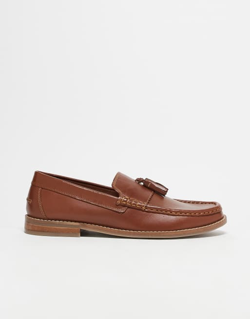 ASOS DESIGN tassel loafers in tan leather with natural sole