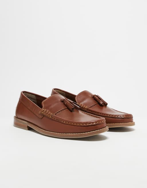 ASOS DESIGN tassel loafers in tan leather with natural sole