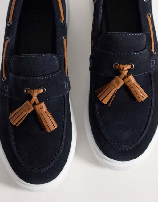 ASOS DESIGN tassel loafers with cup soles in navy suede and tan leather detailing, 2 of 4