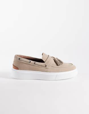 Asos Design Tassel Loafers With Cup Soles In Neutral