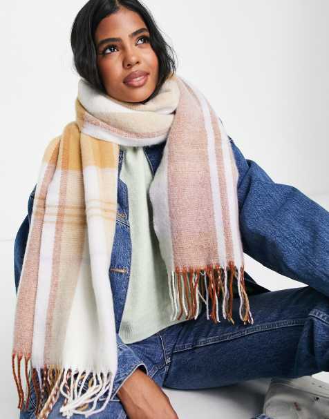 ASOS DESIGN oversized wool scarf with tassels in gray