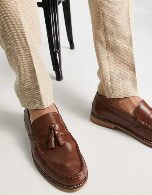 ASOS DESIGN Tasselloafer aus hellbraunem Leder mit Natursohle ASOS