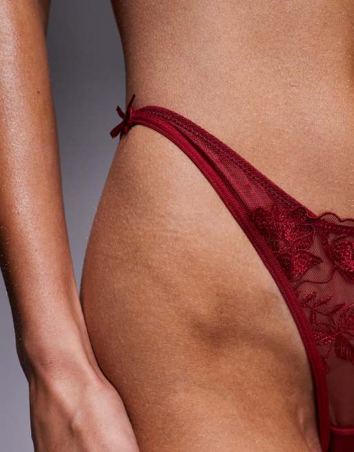 ASOS DESIGN – Tate – Hochwertiger Tanga in Rot mit Blumenstickerei, 4 von 4
