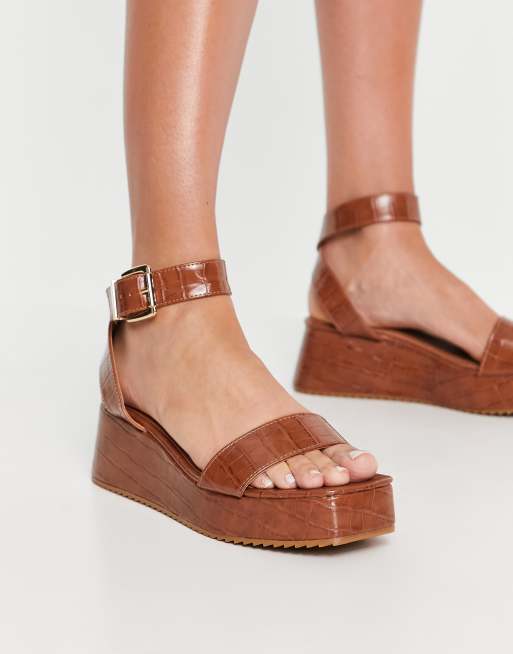 ASOS DESIGN - Tatiana - Sandalen met plateauzool in bruin