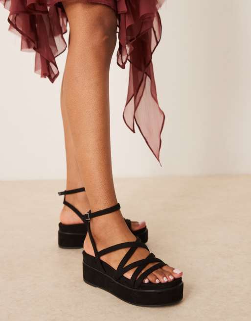 ASOS DESIGN Taurus 2 strappy flatform sandals in black, 2 of 4