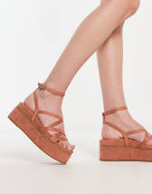 ASOS DESIGN Wide Fit - Taurus - Sandali flatform a pianta larga beige con  fascette