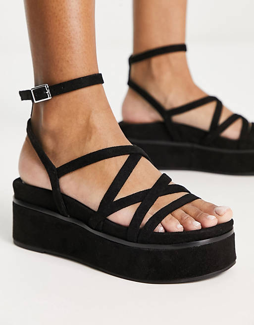 ASOS DESIGN Taurus strappy flatform sandals in black | ASOS