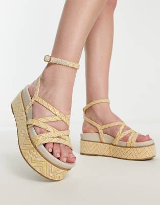  Taurus strappy flatform sandals in mustard mix