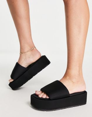 ASOS DESIGN Taya padded flatform sandals in black
