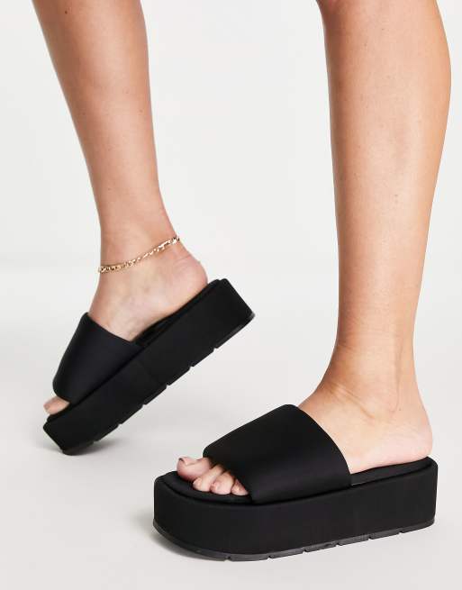 ASOS DESIGN Taya padded flatform sandals in black | ASOS