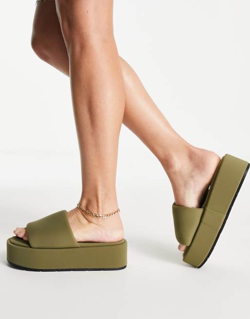 ASOS DESIGN Taya padded flatform sandals in khaki ASOS