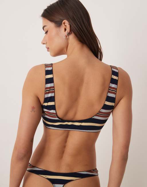 ASOS DESIGN - Taylor - Brassière a righe blu navy, gialle e marroni, 4 di 4