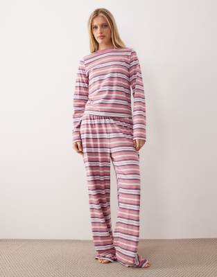 ASOS DESIGN - Taylor - Gestreifte Pyjama-Hose in Rosa und Burgunderrot