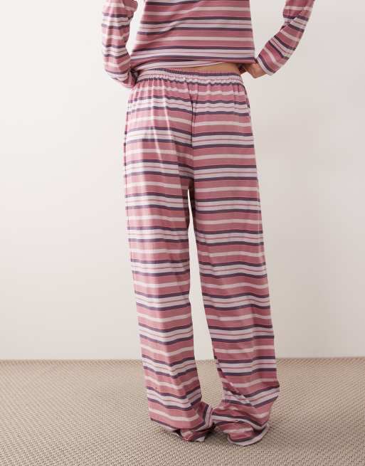 ASOS DESIGN – Taylor – Gestreifte Pyjama-Hose in Rosa und Burgunderrot, 3 von 4