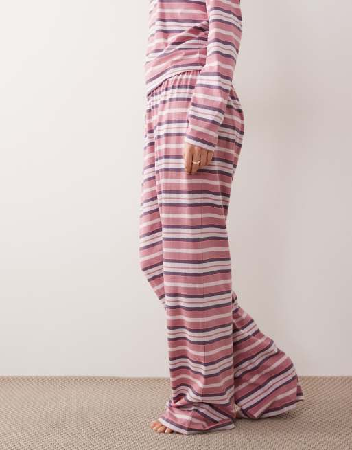 ASOS DESIGN - Taylor - Lyserøde og bordeaux pyjamasbukser med striber, 2 af 4
