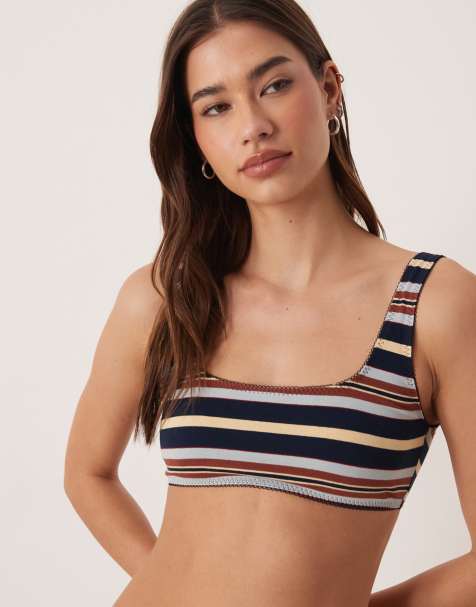 ASOS DESIGN – Taylor – Marinblå, gul och brunrandig bralette - view 1