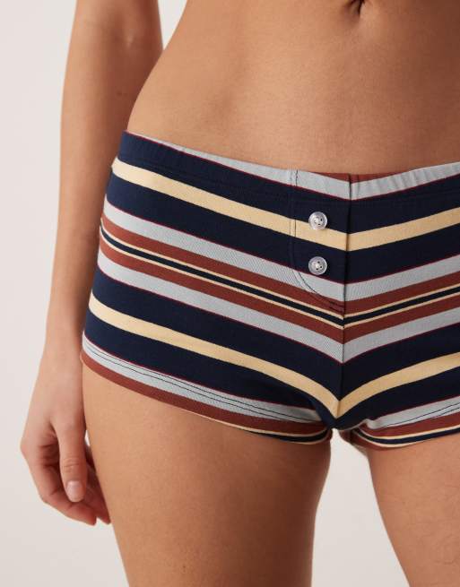 ASOS DESIGN - Taylor - Pantaloncini a vita bassa a righe blu navy, gialle e marroni, 2 di 4