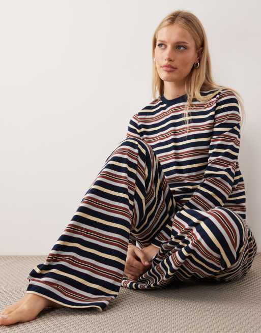ASOS DESIGN - Taylor - Pantaloni del pigiama blu navy, gialle e marroni a righe, 2 di 4