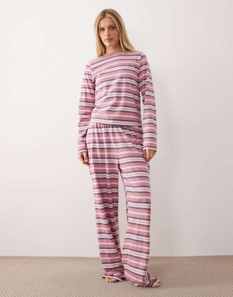 ASOS DESIGN – Taylor – Rosa och vinröd, randig pyjamas - view 1