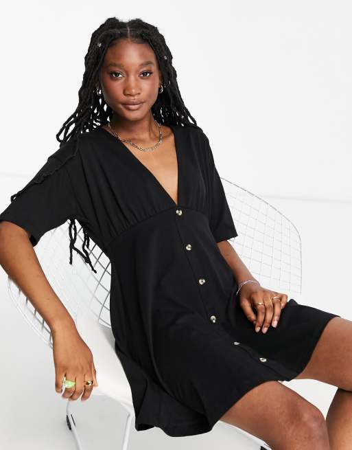 ASOS DESIGN tea dress with horn buttons in black ASOS