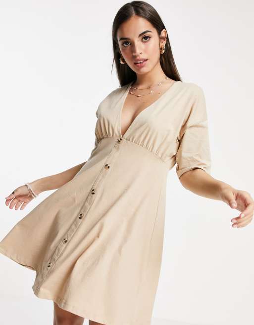 ASOS DESIGN tea dress with horn buttons in camel ASOS