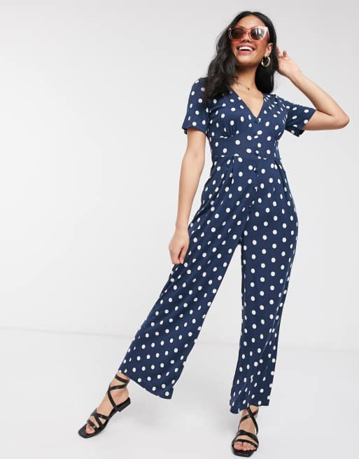 ASOS DESIGN tea jersey jumpsuit with short sleeves in polka dot | ASOS