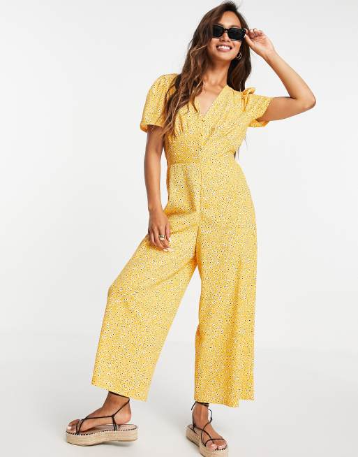 ASOS DESIGN tea jumpsuit in mustard floral | ASOS