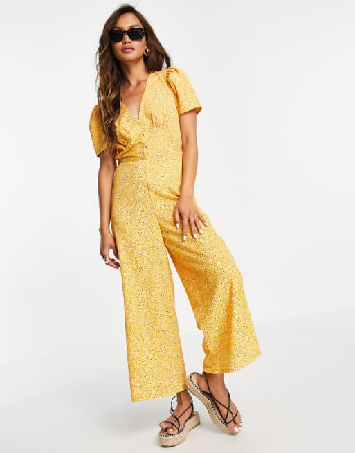 ASOS DESIGN tea jumpsuit in mustard floral