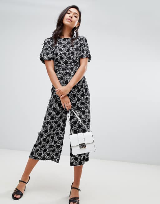 ASOS DESIGN tea jumpsuit with balloon sleeve in spot and floral print, 4 of 4