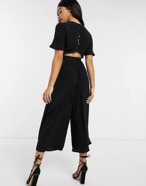 ASOS DESIGN short sleeve tea jumpsuit in black