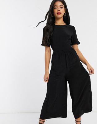 ASOS DESIGN tea jumpsuit with button back detail in black - ASOS Price Checker