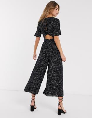 ASOS DESIGN tea jumpsuit with button back detail in mono spot | ASOS