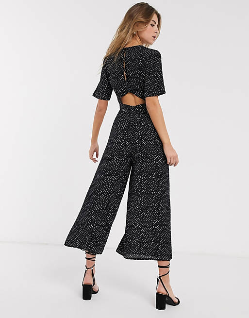  tea jumpsuit with button back detail in mono spot 