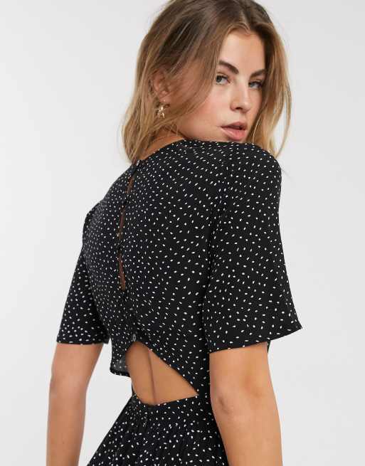 ASOS DESIGN tea jumpsuit with button back detail in spot print, 3 of 4