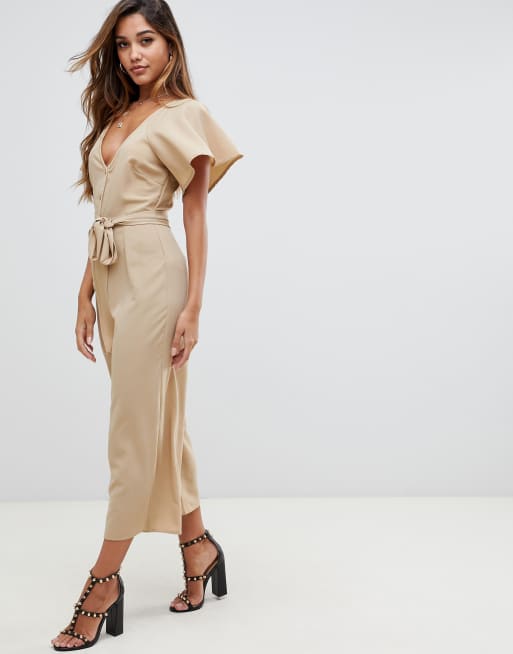 ASOS DESIGN tea jumpsuit with button front and tie detail ASOS