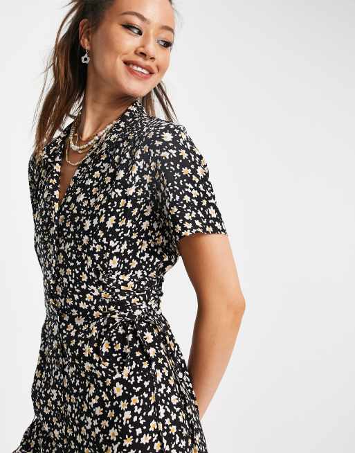 ASOS DESIGN tea jumpsuit with lace waist jumpsuit in dark floral