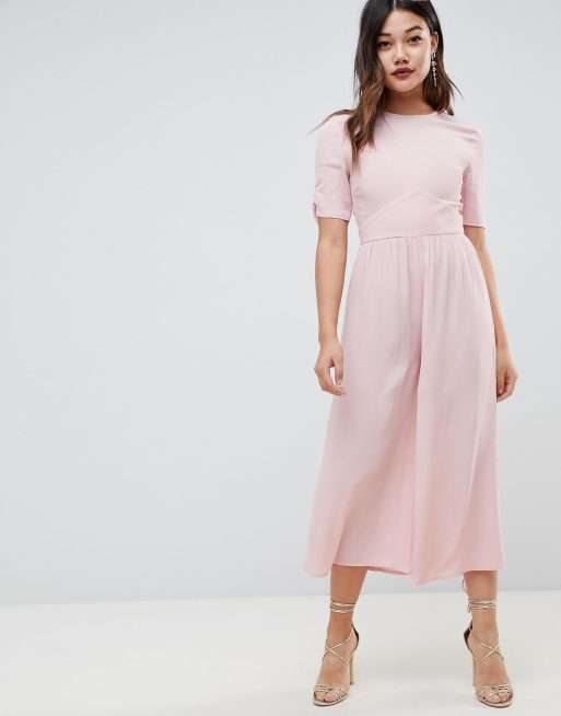 Asos design tea jumpsuit with sale ruched sleeve detail