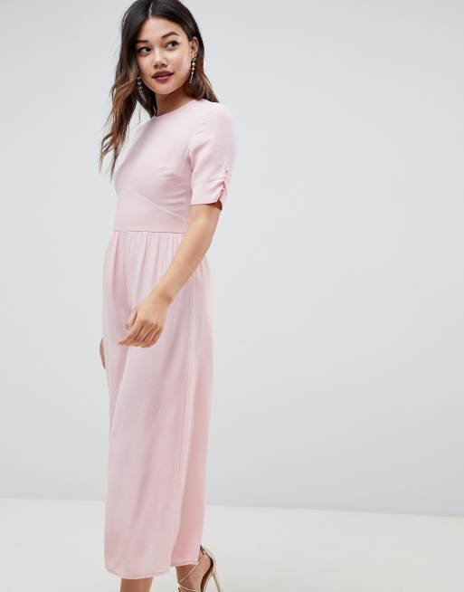 Asos design tea jumpsuit with ruched store sleeve detail